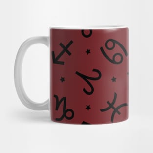 Pattern Set Zodiac Sign Horoscope Astrology Symbol Black and Maroon Mug